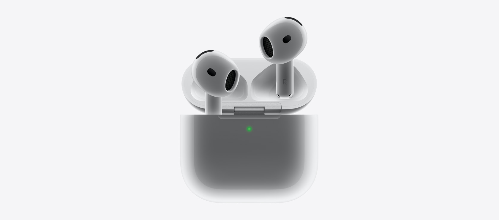 덮개가 열린 AirPods 4 충전 케이스 공식 이미지