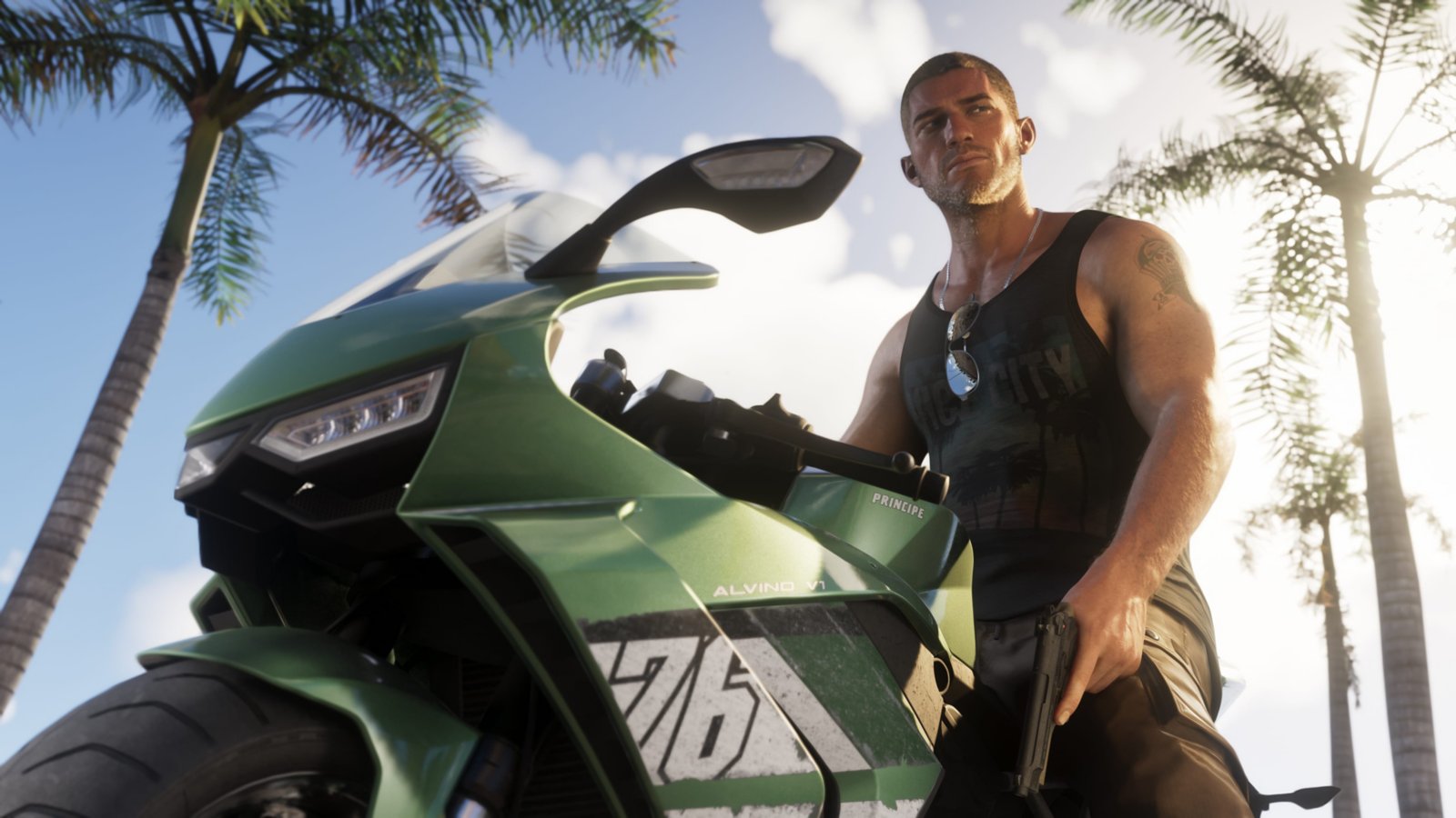 Grand Theft Auto VI의 Jason과 오토바이를 담은 공식 스크린샷