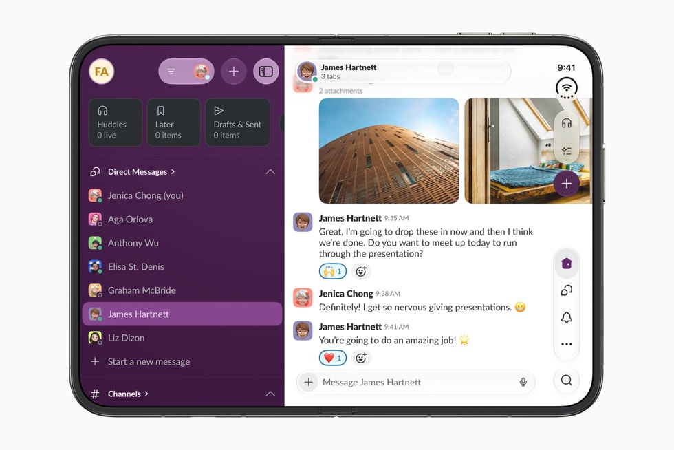 iPhone Duo 대화면의 Slack 앱