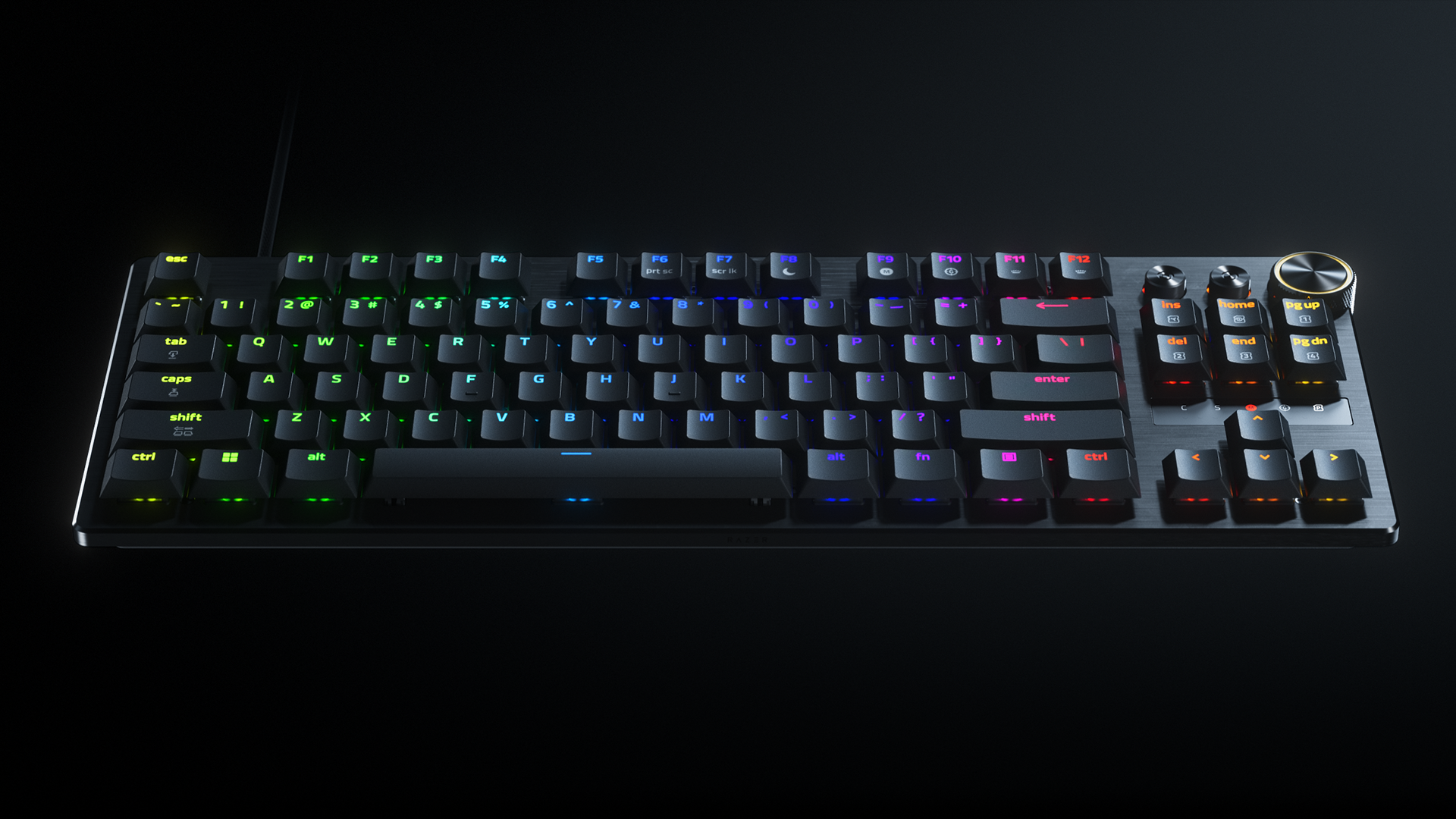 Razer Huntsman V3 Pro Low-profile Tenkeyless 8KHz 본체를 정면에서 보여 주는 공식 Press Image