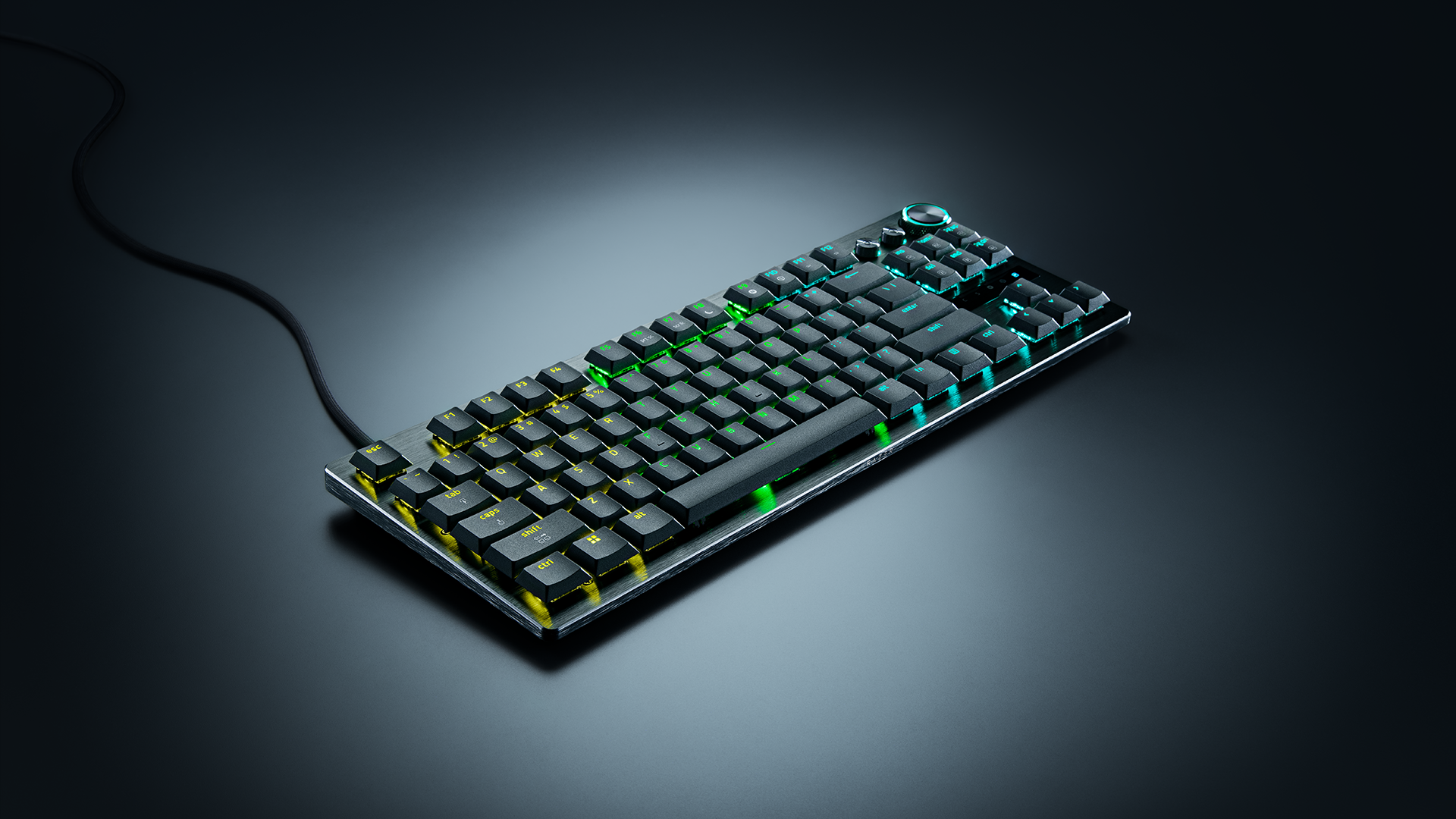 Razer Huntsman V3 Pro Low-profile Tenkeyless 8KHz를 옆에서 보여 주는 공식 Press Image