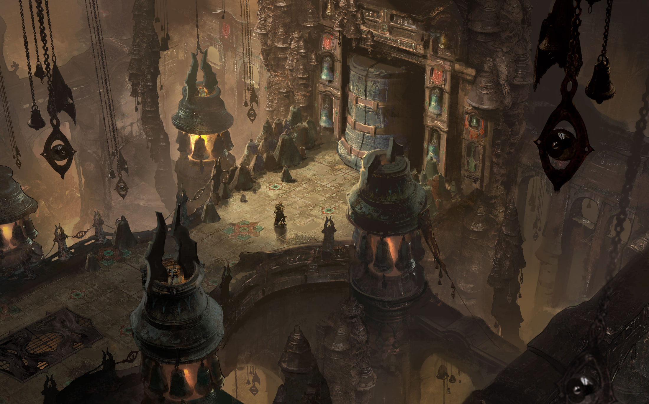 알케론의 어두운 환경과 전투 무대를 표현한 공식 Concept Art