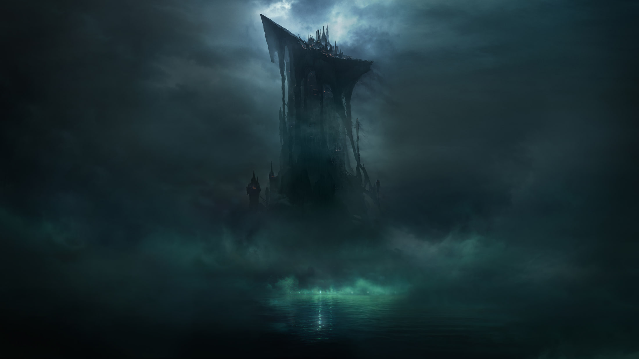 알케론의 거대한 Tower와 주변 세계를 그린 공식 Environment Art