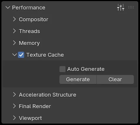 Blender 5.2 Cycles Texture Cache 예시 장면