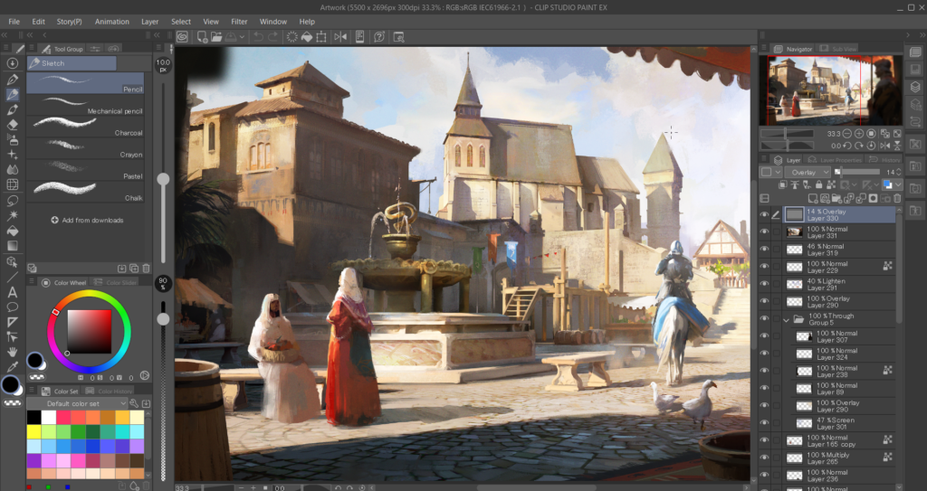 CLIP STUDIO PAINT PC판의 브러시·캔버스·레이어 작업 화면