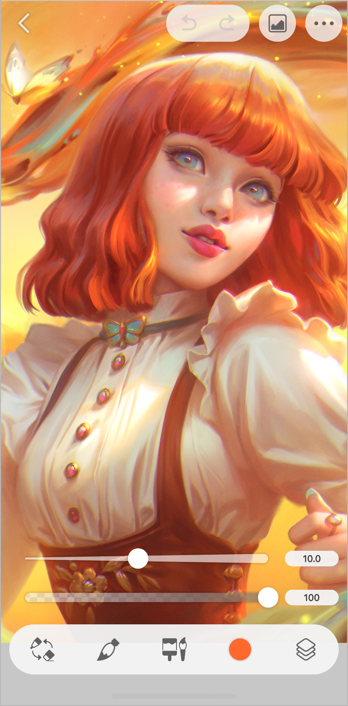 CLIP STUDIO PAINT 스마트폰판의 세로 캔버스와 터치 도구 화면