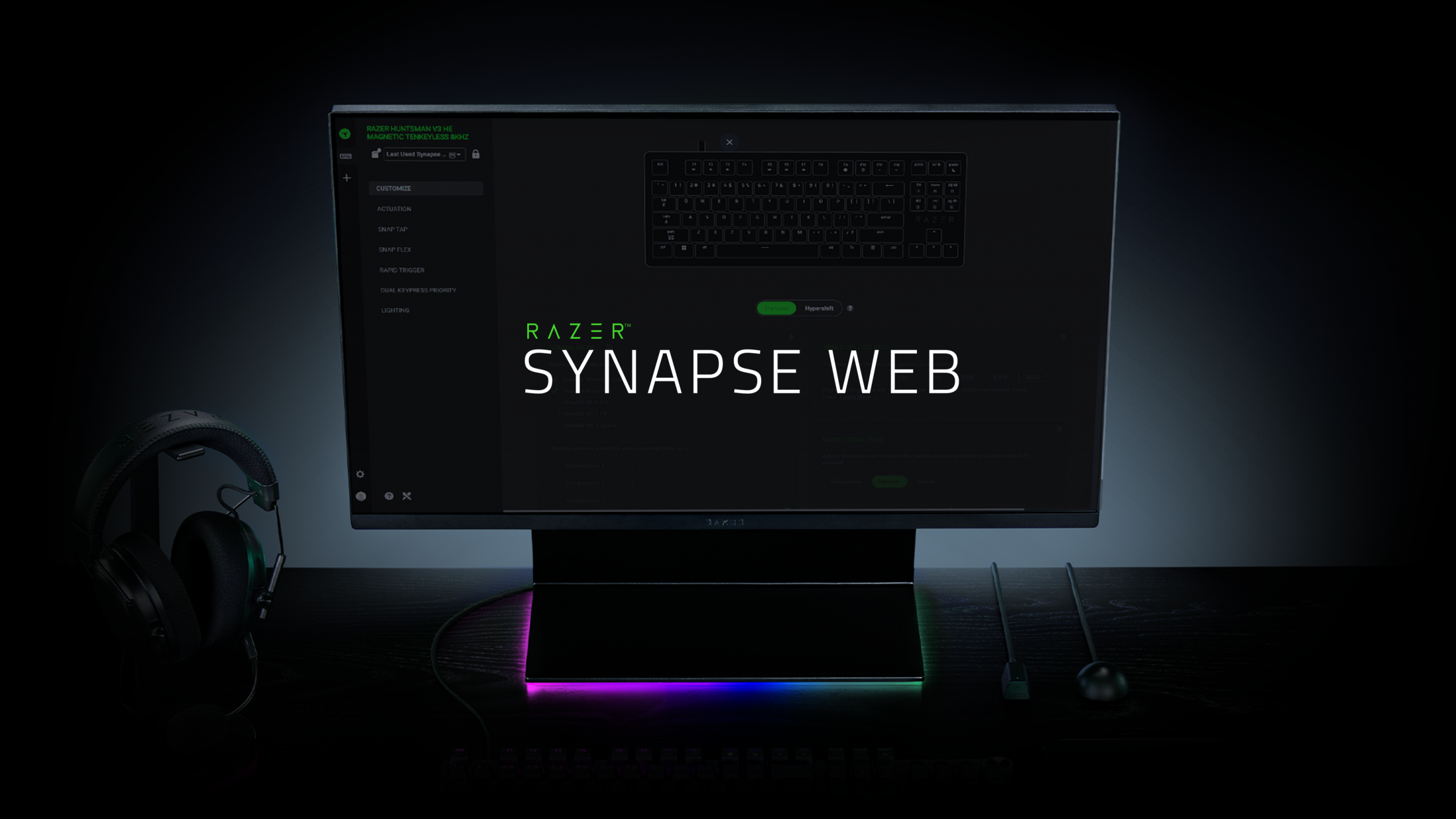 Razer Huntsman V3 HE Magnetic Tenkeyless 8KHz 설정을 위한 Synapse Web 화면