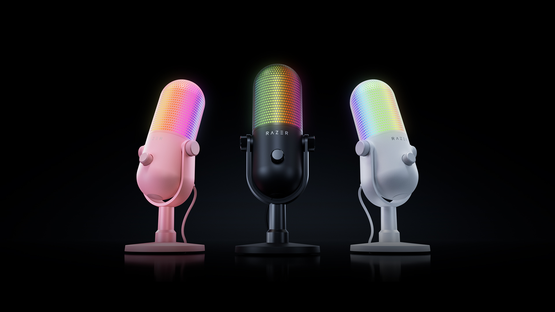 Razer Seiren V3 Chroma 32-Bit DSP 마이크 본체와 Chroma RGB 조명