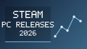 Steam PC 게임의 2026년 출시 일정을 추상 차트와 글자로 정리한 정보 카드