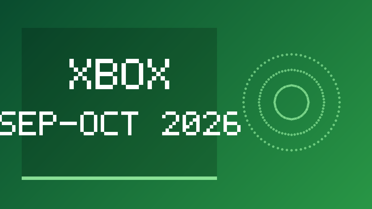 Xbox와 Game Pass의 2026년 9~10월 일정을 추상 도형과 글자로 정리한 정보 카드