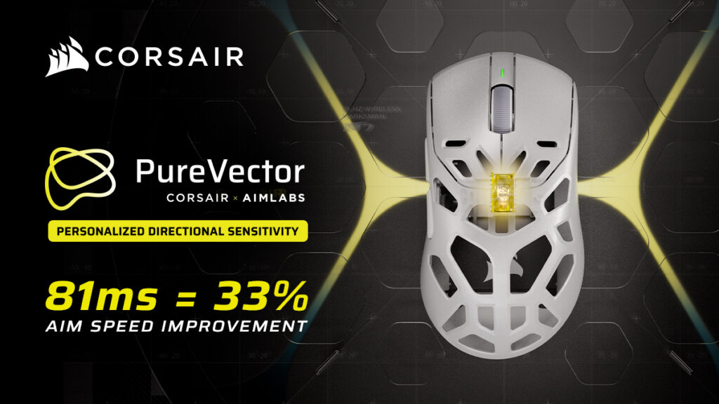 흰색 SABRE v3 PRO PureVector 마우스와 방향별 감도 조절 설명