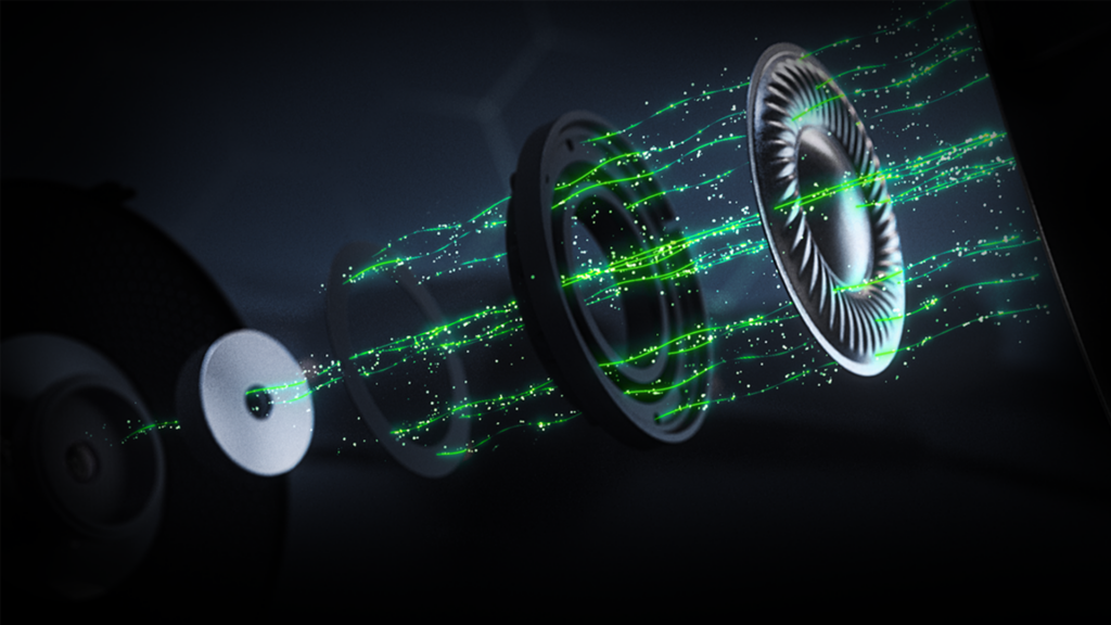 Razer Barracuda V2 Pro의 바이오셀룰로스 40mm 드라이버 구조