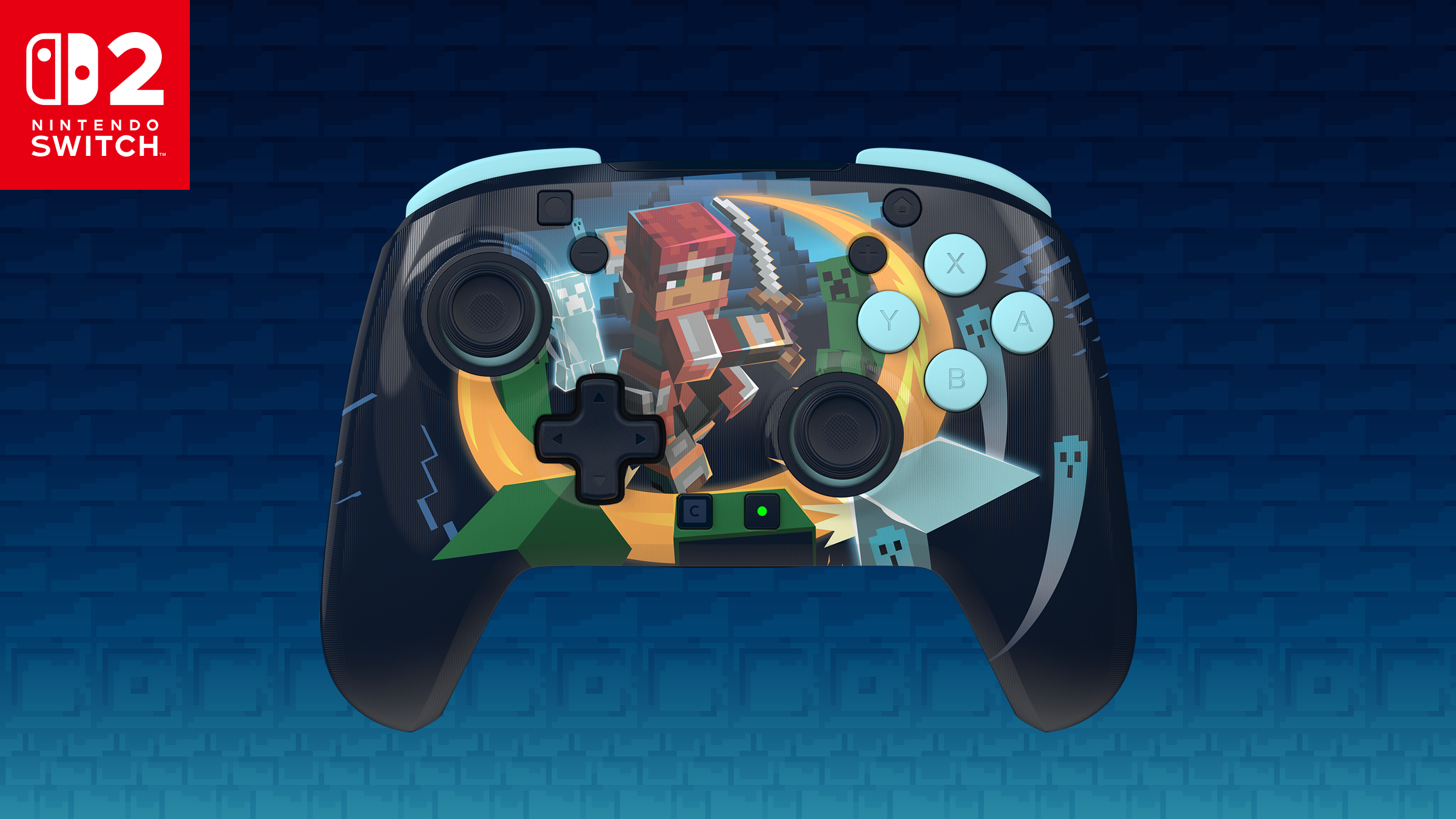 Minecraft Dungeons II 디자인의 Turtle Beach Rematch 스위치 2 무선 컨트롤러