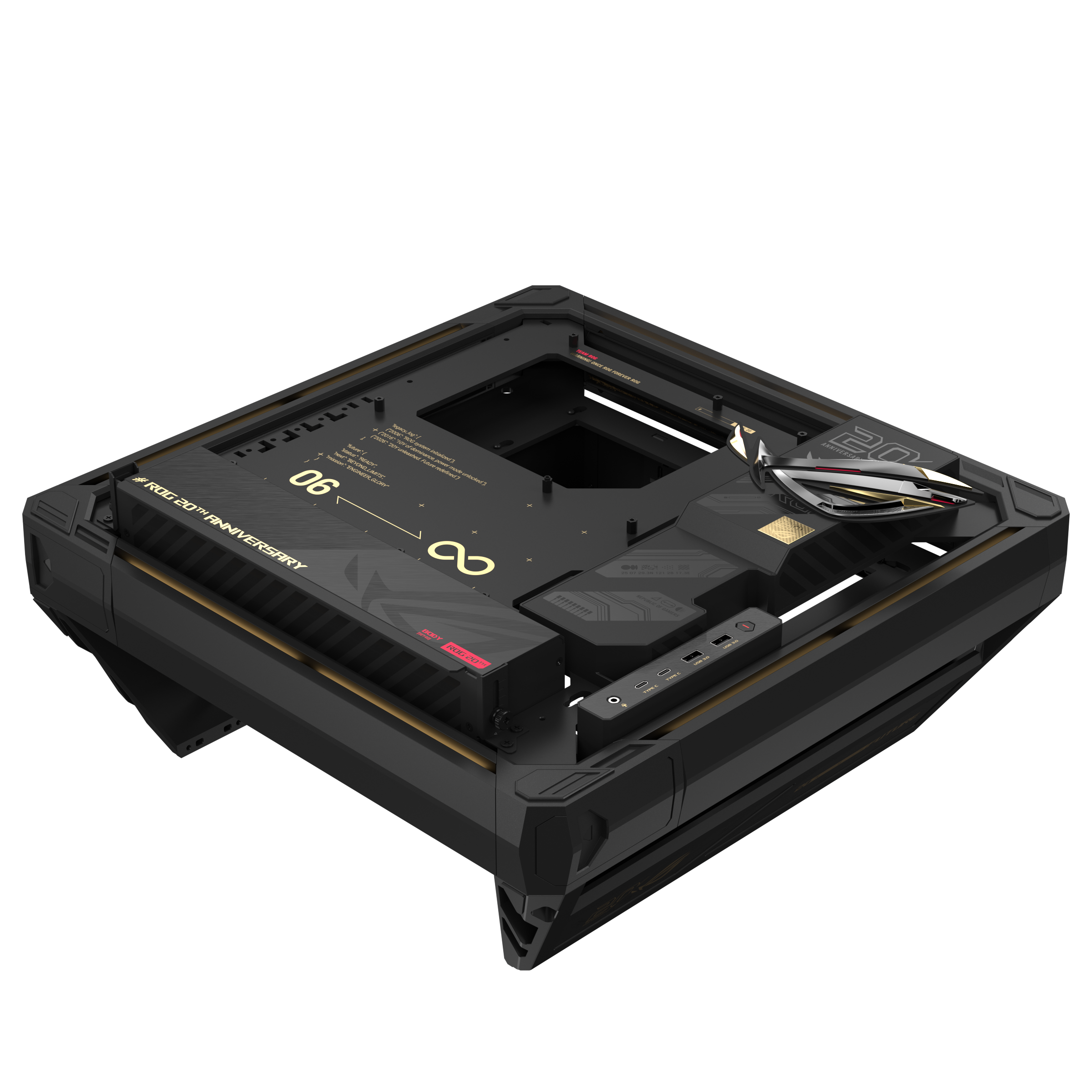 ROG GR20 Edition 20 오픈 프레임 게이밍 PC 케이스의 사선 배치 모습