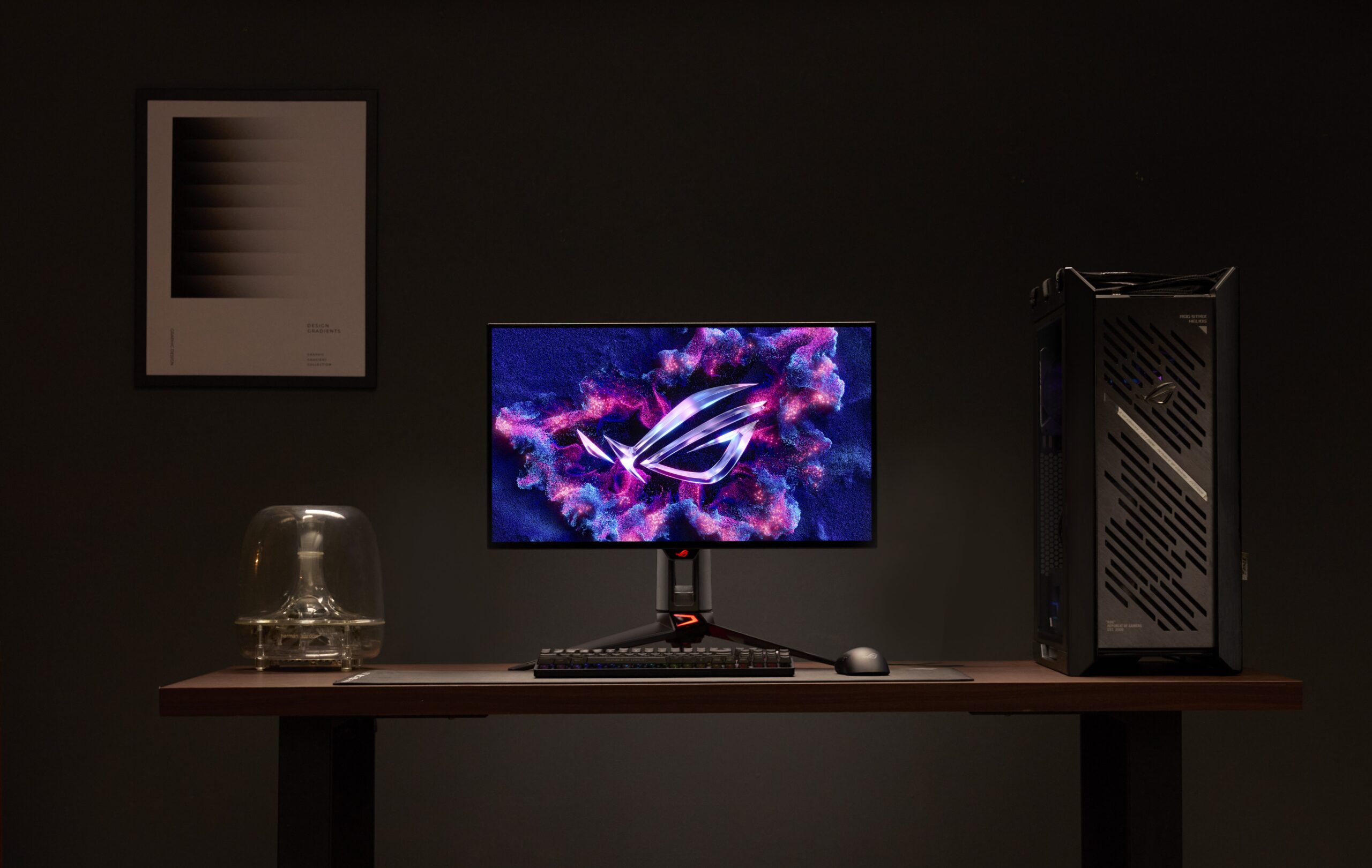 게임 화면을 표시하는 ROG Swift OLED PG27UCWM과 PG32UCWM